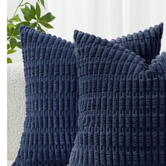 2 Corduroy Pillow Covers Blue 18x18 Inch Soft‎ Boho Striped Farmhouse Classic - Picture 3 of 7